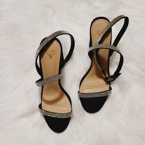 GLAM FAUX SUEDE RHINESTONE BLOCK HEELS SZ 8 1/2